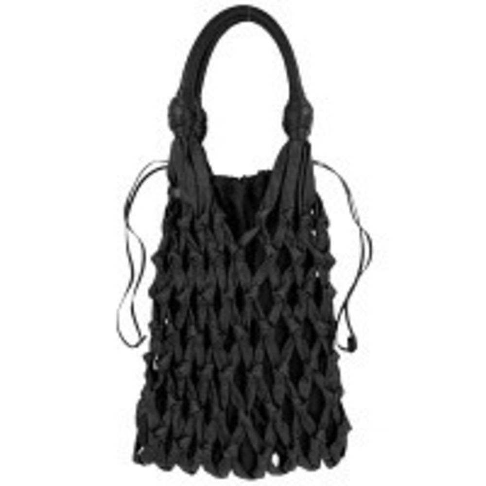 Prada leather handbag triangle logo mesh black drawstring shoulder bag